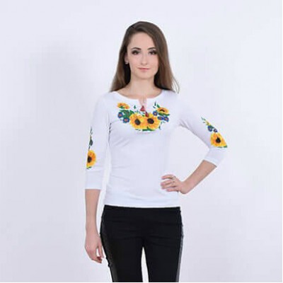 Embroidered t-shirt with 3/4 sleeves "Sunshine" on white